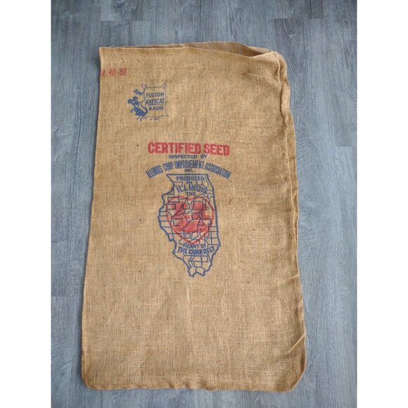 New Unused Vintage Fulton Ratscat Certified Illinois Seed Crop Burlap Gunny Sack - Picture 2 of 16